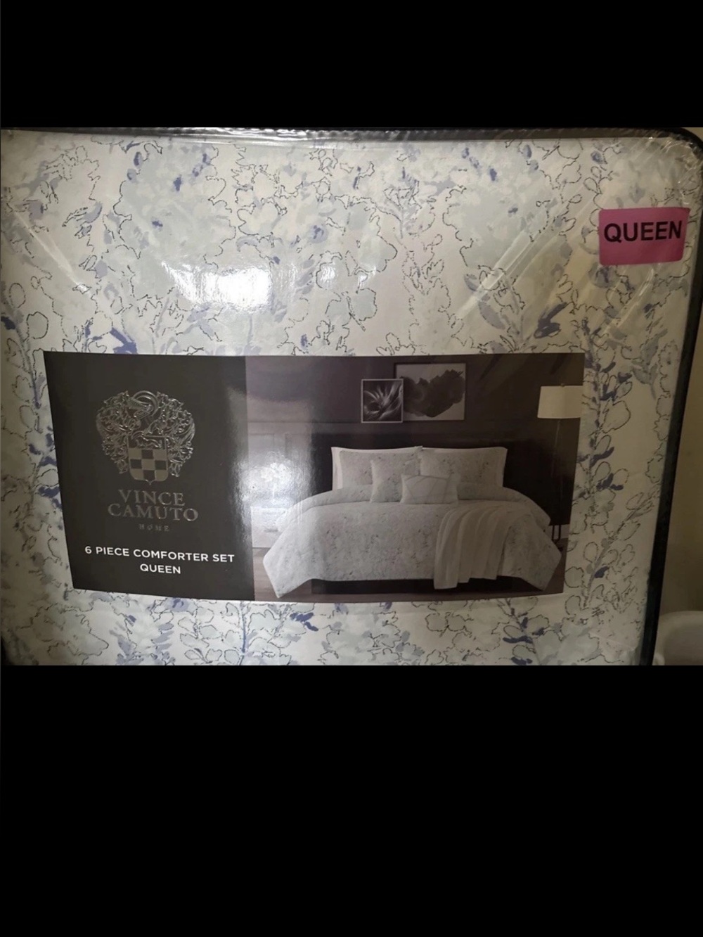 Vince Camuto White Comforter Set with Blue Floral Pattern